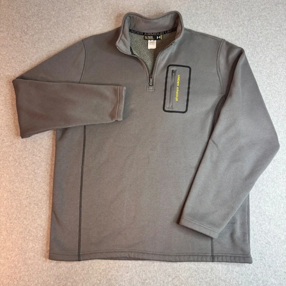 Under Armour Mens XL Gray Sherpa Lined Quarter Zip Fleece Pullover
